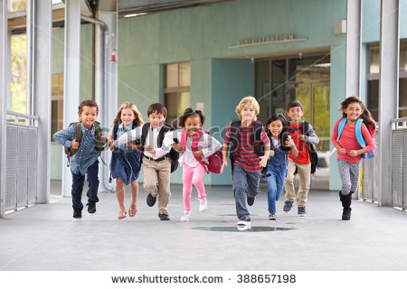 happy kids running school
